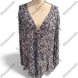 J.Jill Sheer Leaf Print Long Sleeve Tunic Top Navy Cream 2X | Item 304